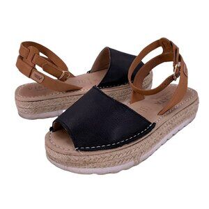 VISCATA BARCELONA Brown & Black Leather Espadrille Sandals Size 35